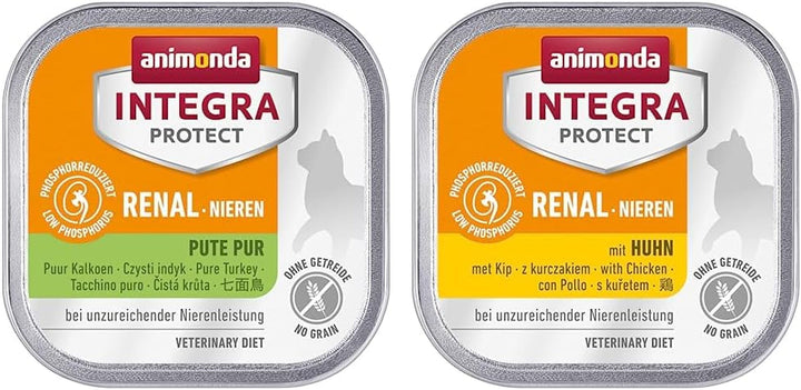 Animonda Integra Protect Kidney Cats, hrană umedă pentru insuficiență renală, curcan pur, 16 X 100 G & Animonda Integra Protect Kidney Cats, hrană umedă pentru insuficiență renală, cu pui, 16 X 100 G