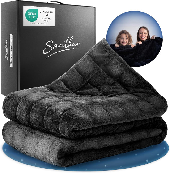 Samthus Pătură ponderată 135X200Cm 9Kg Sherpa Fleece - Certificată Oeko-Tex - Pătură de terapie și pătură de relaxare - Dormiți mai bine cu pătura noastră grea - Pătură ponderată - negru Paturi si Cuverturi Besuche den Samthus-Store Negru 3,0 Kilograme