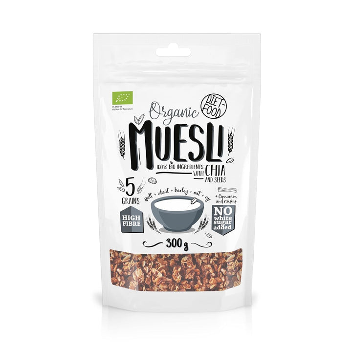 DIET-FOOD Keto Granola Mit Himbeere Low Carb Und Fettarm Glutenfreies Granola Frühstücksmüsli Non-Gmo Snack Ohne Zuckerzusatz 200G 1Er Pack Cereale Naty Shop 200 G (1Er Pack) Bio Muesli With Chia