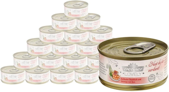Dehner Premium Lovely Cat Food, hrană umedă fără gluten, pentru pisici adulte, ton / orez, 24 X 70 G Tin (1.68 Kg)