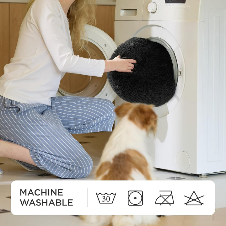 BEDSURE Pat pentru câini, lavabil, pufos, pat pentru pisici - pernă tip gogoașă Ø 50 cm, loc de dormit pentru pisici, câini mici și medii, pernă pluș pentru pisici, pat rotund pufos, gri închis
