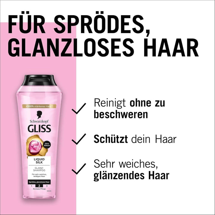 Gliss Shampoo Liquid Silk (250 ml), pentru părul fragil și tern Duș și baie Naty Shop