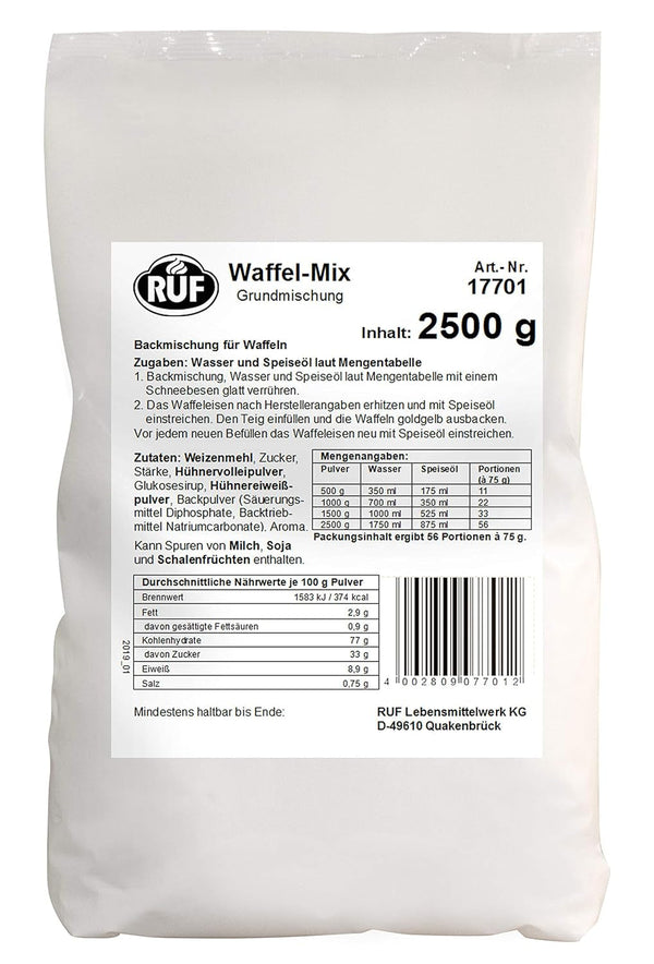 RUF Waffel-Mix, Großpackung, Grundmischung Zur Herstellung Von Waffeln Im Waffeleisen, Für Großküchen, Kantinen, Hotels Und Restaurants, 1 X 2500G Amestec pentru copt si gatit Naty Shop Waffelteig Single