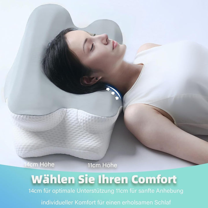 RUMMY Pernă ergonomică de susținere a gâtului din spumă cu memorie, cu husă detașabilă, lavabilă, pentru cei care dorm lateral și pe burtă (gri) Perne ortopedice cervicale Naty Shop