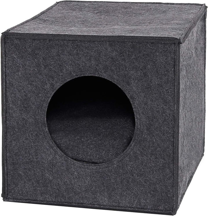 Peșteră pentru pisici Lionto, din fetru rezistent, potrivită pentru rafturile Kallax și alte sisteme de rafturi, 33 x 37 x 33 cm, pat pliabil în formă de cub, independentă, ușor de întreținut, cu pernă confortabilă, gri închis
