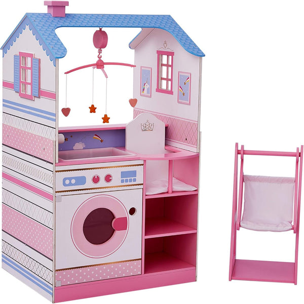 Olivia'S Little World Teamson Kids 18 Inch Baby Dolls Wooden Dollhouse Double Sided Nursery TD-11460W Casute de papusi Naty Shop Masă de schimb