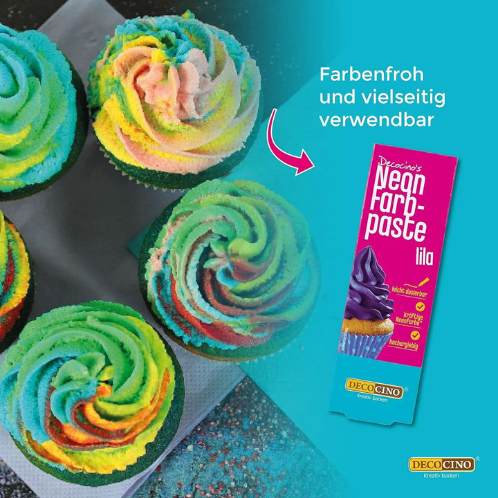 Decocino Neon Food Paste Set - 3 bucăți, colorant alimentar cu doză mare, pentru colorarea prăjiturilor, tartelor, brioșelor, cupcakes, neutru la gust Naty Shop