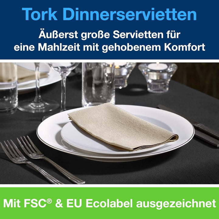 Șervețele Tork Dinner Napkins Natural, 1/8 Fold, 2 straturi, 150 șervețele, 19,8 cm X 9,8 cm, 477352