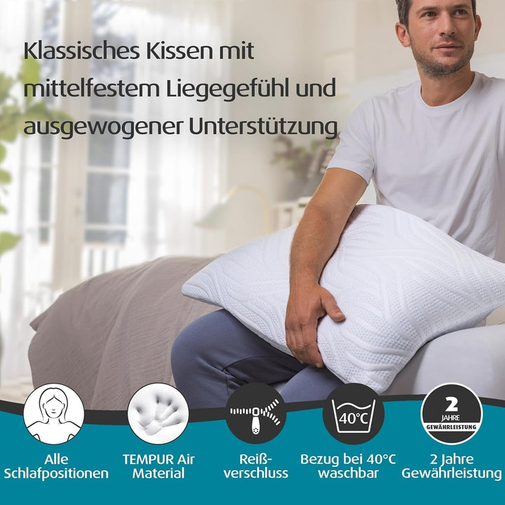 Pernă de dormit TEMPUR Comfort Air Medium, Pernă respirabilă pentru fiecare poziție de dormit, OEKO-TEX MADE in GREEN, fermitate medie, 40 X 80 Cm Perne standard Naty Shop