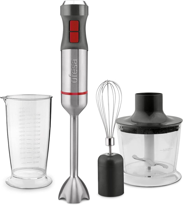 Ufesa Galaxy Max Stabmixer, Leistung 1200 W, 24 Geschwindigkeitsstufen + TURBO, 4 Hocheffiziente Klingen, Ergonomisches Und Spritzwassergeschütztes Design, Zubehör Inklusive, Bpa-Frei Roboti si Mixere Bucatarie Naty Shop 1100W