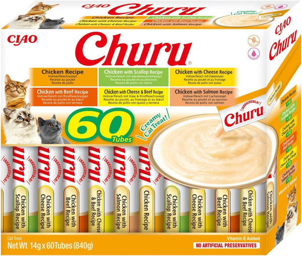 INABA Churu Cat Treats No By-Products Creamy Snack, Variety Box With Chicken | Fără cereale, fără zahăr, cu conținut scăzut de calorii, 100% carne naturală, Tratamente premium pentru pisici din Japonia