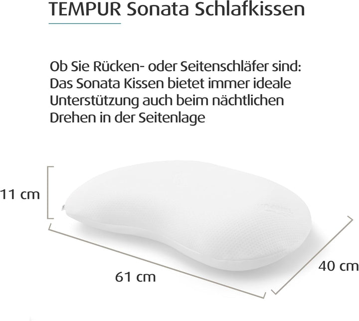 Pernă din spumă cu memorie TEMPUR Sonata, pernă ergonomică de susținere a gâtului pentru dormit pe spate și lateral, fermă, M (61 X 40 X 11 Cm) Perne standard Naty Shop