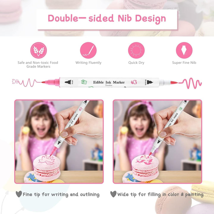 Pixuri de colorat alimentar pentru copt, pix de colorat alimentar pentru ouă de Paște, pixuri de colorat fondant, 12 markere cu punct fin, alimente, scriitor pentru fursecuri, prăjituri, fondant, deserturi, pix comestibil de scris