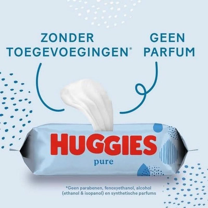 Huggies Pure, șervețele pentru bebeluși, 18 pachete (1008 șervețele în total) — 99% apă pură — fără parfum pentru curățare și protecție blândă Servetele Umede Bebelusi Naty Shop