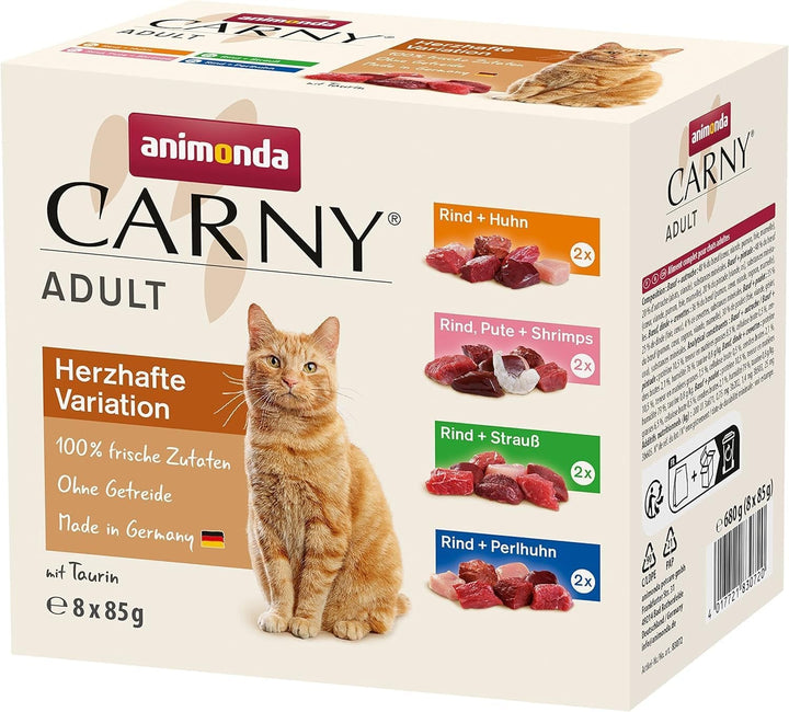 Animonda Carny Adult Hearty Variation (12 X 400 G), hrană umedă pentru pisici adulte, hrană umedă cu 100% ingrediente din carne proaspătă, hrană pentru pisici fără cereale și zahăr