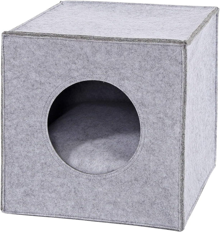 Peșteră pentru pisici Lionto, din fetru rezistent, potrivită pentru rafturile Kallax și alte sisteme de rafturi, 33 x 37 x 33 cm, pat pliabil în formă de cub, independentă, ușor de întreținut, cu pernă confortabilă, gri închis