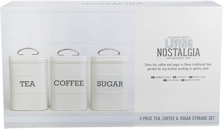 KitchenCraft Living Nostalgia set de 3 borcane de depozitare pentru ceai, zahăr și cafea, în cutie cadou, oțel, Antique Cream , 11 cm x 11 cm x 17 cm, Vintage Blue Cutii depozitare alimente Naty Shop