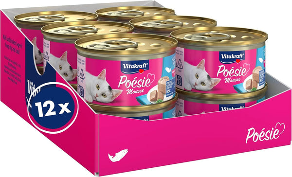 Vitakraft Poésie Mousse, hrană umedă pisică, mousse aerisit, cu somon, fără zahăr și cereale adăugate (12X 85G)
