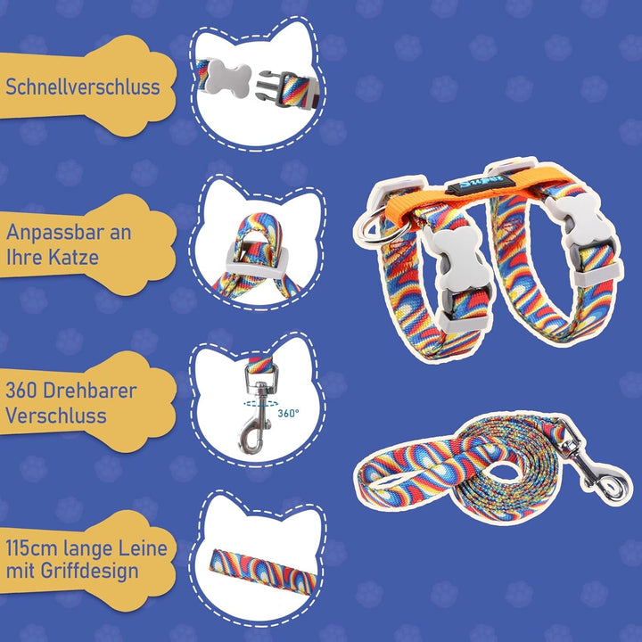 Supet Cat Harness And Leash, vestă pentru pisici rezistentă la izbucniri pentru pisici mici și mari, gulere reglabile pentru pisici, hamuri și lese pentru plimbare, ham ușor pentru pisoi
