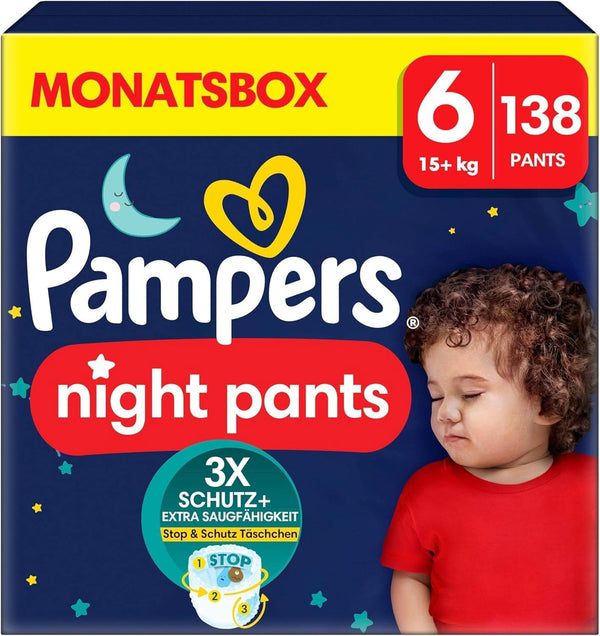 Pampers Night Nappies Pants, pantalonii pentru scutece oferă protecție suplimentară pentru întreaga noapte Mama si Copilul Naty Shop 6 (138 bucati) Nou