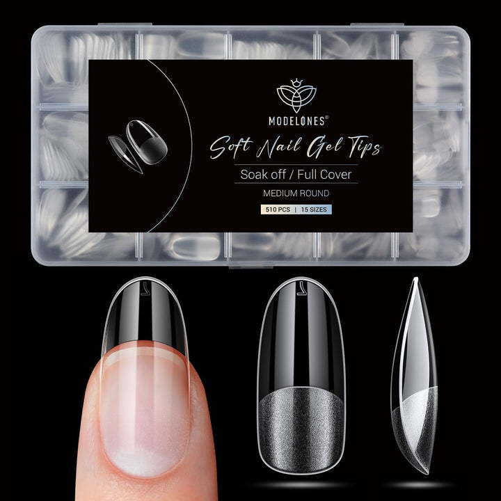 Modelones Tips Unghii 510 Piese - Set Tips Unghii Acoperire Completă, Set Tips Gel, Tips Unghii Rășină PMMA Pre-Lustruire, Unghii Artificiale pentru Lipire pe Nail Art DIY, Squoval Scurt