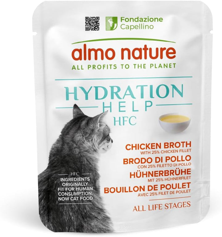 Almo Nature HFC Hydration Help Hrană umedă pentru pisici - bulion de sardine cu sardine - grad uman, fără gluten, monoproteină, 50 G, 24 bucăți, 1,2 kg