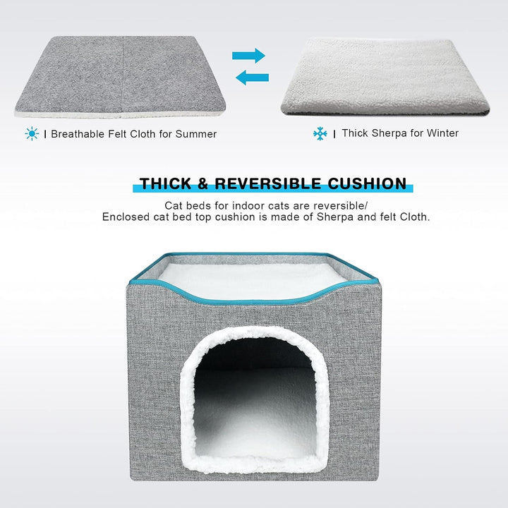BRIAN & DANY Peșteră pliabilă pentru pisici, căsuță mare pentru pisici, peșteră pentru pisici de interior cu zgârietură și minge de joacă, 40 x 40 x 32 cm, gri