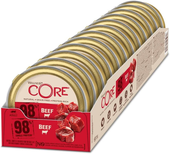 Wellness CORE 98% pui și somon, 12 X 85 G, hrană umedă premium pentru pisici adulte, pateu de hrană pentru pisici, fără zahăr adăugat, fără cereale, cu conținut ridicat de carne