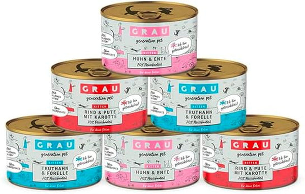 GRAU - The Original - Hrană umedă pentru pisici - Mischtray Kitten Generation Pet, 6 pachete (6 X 200 G), mix din meniuri diferite, pentru pisoi