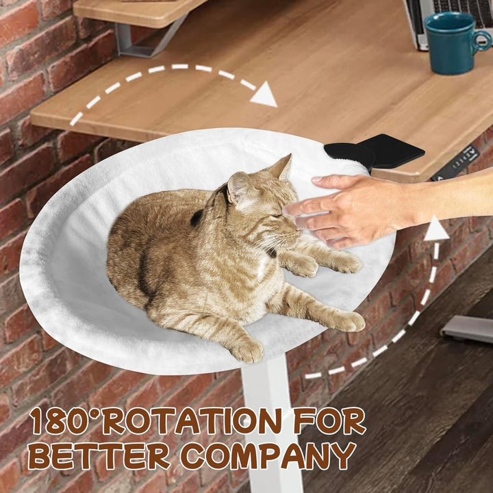 Pat de birou pentru pisici, pat de birou extra mare și care economisește spațiu cu o capacitate de încărcare de 23 kg, hamac moale din blană artificială pentru birou și jucători, detașabil și lavabil (alb)
