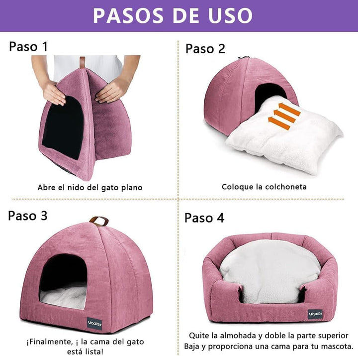 Pat pentru pisici, Peșteră moale pentru pisici, Pat pentru pisici din pluș moale și cald, Cuib pentru pisici cu pernă interioară detașabilă și lavabilă, Roz, M