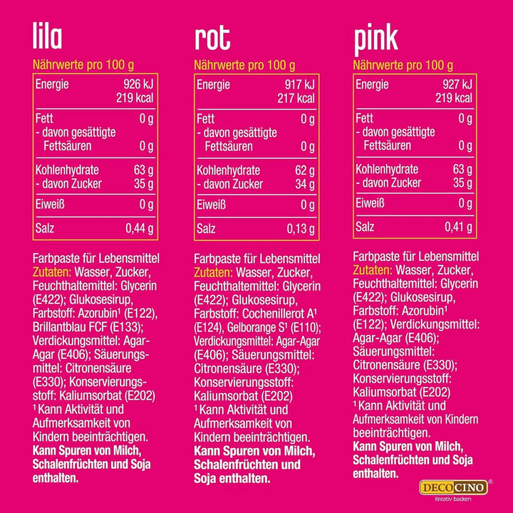 Decocino Neon Food Paste Set - 3 bucăți, colorant alimentar cu doză mare, pentru colorarea prăjiturilor, tartelor, brioșelor, cupcakes, neutru la gust Naty Shop