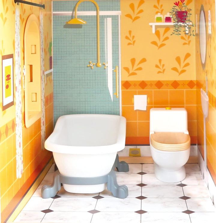 Bino Casă mare de păpuși din lemn pentru copii de la 3 ani (accesorii pentru camera copiilor, casă de jucărie, inclusiv accesorii pentru casa de păpuși, 5 camere, 3 niveluri de joc, 111 piese), Multicolor Casute de papusi Naty Shop