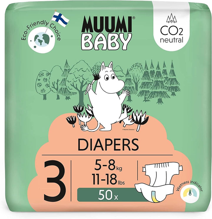 Muumi Baby Newborn Eco Nappies mărimea 1, 2-5 kg, 25 bucăți, scutece premium moi cu indicator de umezeală Mama si Copilul Naty Shop 3 (pachet de 50)