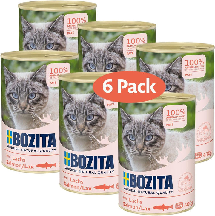 Bozita Paté Chicken Grain Free - 6X400G Hrană umedă pentru pisici și pisoi. Hrană completă cu 9,5 % proteine & 5 % grăsimi Produsă din ingrediente naturale de înaltă calitate, fără cereale - Din Suedia