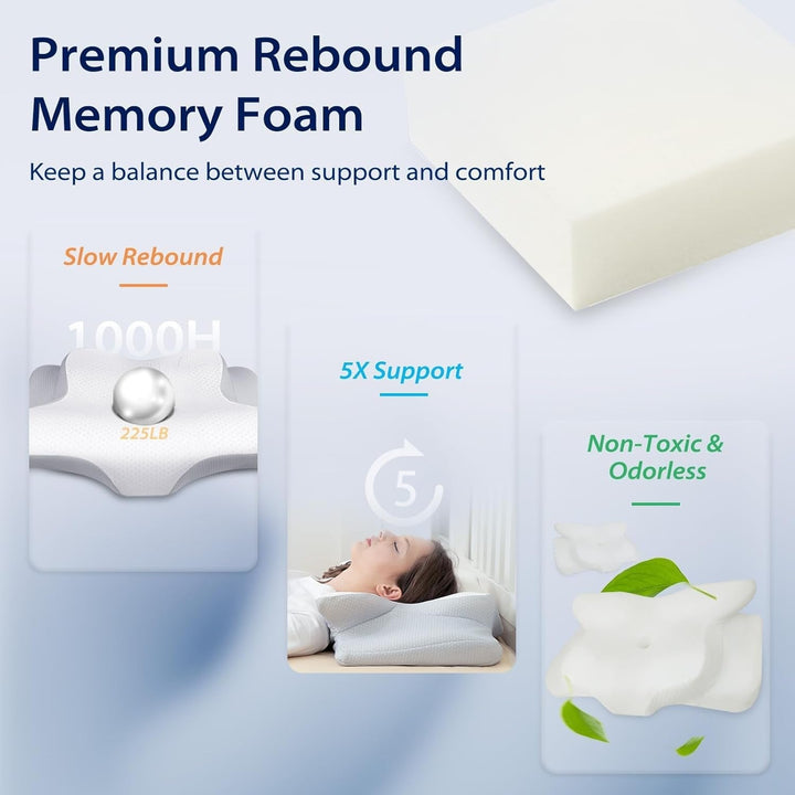 HOMCA Neck Pillow Pillow, Memory Foam Ergonomic Pillow 3D Cooling Pillow Cover For Supine, Side or Prone Position, 62 X 41 X 9.5/12.5 Cm Perne ortopedice cervicale Naty Shop