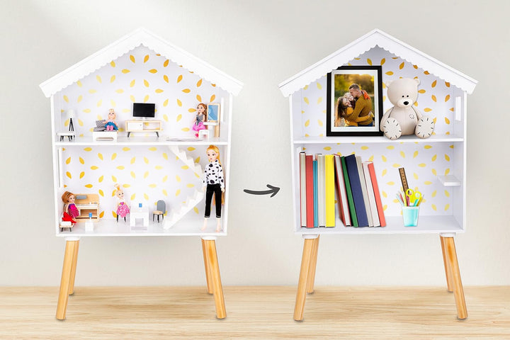 Green Series Casă mare din lemn pentru păpuși - Casă de păpuși, potrivită pentru păpuși mari, GS0024 Casute de papusi Naty Shop