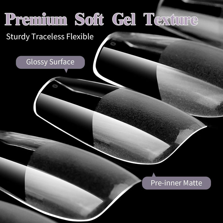 Unghii false scurte, model balerină, 120 bucăți, pentru lipire, 12 dimensiuni, unghii artificiale scurte, gel moale, acoperire completă, vârfuri de unghii pentru unghii cu gel scurte, S