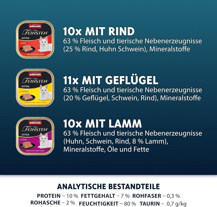 Animonda Vom Feinsten Kitten Variety For Kittens (32 X 100G), hrană umedă pentru pisici tinere, hrană pentru pisici fără cereale și zahăr, cu 100% ingrediente din carne proaspătă