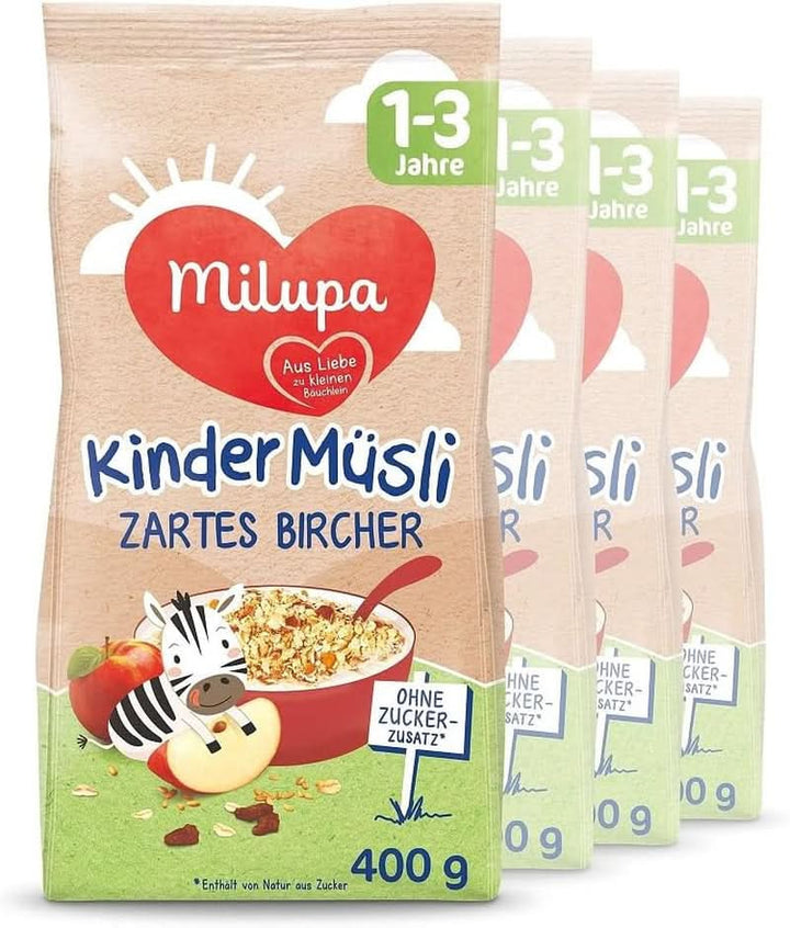 Milupa copii muesli fructe fine - cereale mic dejun muesli de la 1 la 3 ani, fara adaos de zahar, 4 x 400g Mama si Copilul Naty Shop Aroma delicata de mesteacan 4 x 400 grame