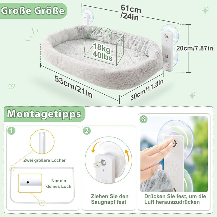 GUUSII HOME Șezlong pentru pisici, pat pentru pisici, hamac pentru fereastră, hamac pentru pisici, pervaz pentru pisici, șezlong pliabil pentru fereastră, hamac pentru fereastră, pat suspendat pentru pisici, până la 18 kg (gri, M)