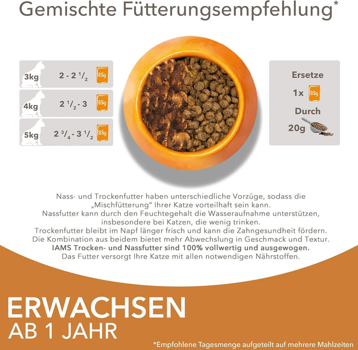 Hrană umedă pentru pisici Iams Delights cu pui și curcan în sos - Multipack pentru pisici adulte, 24 X 85G