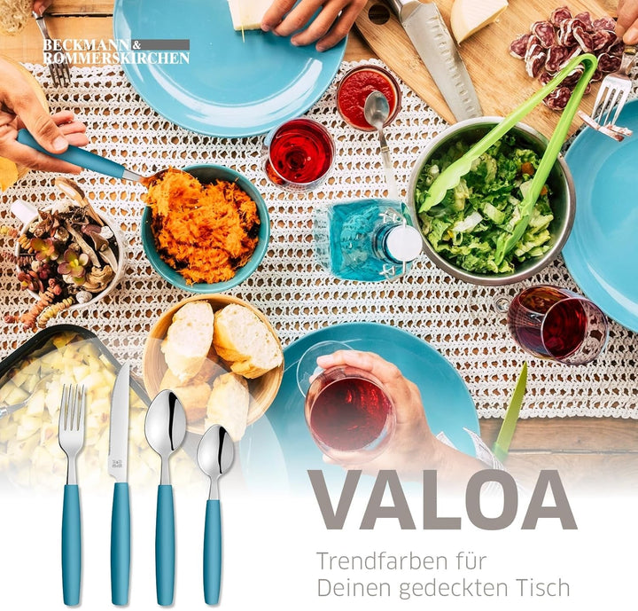 Beckmann & Rommerskirchen 2515 VALOA Besteck Set 4 Personen | 16-Teilig | Petrol | Spülmaschinenfest | Hochglanzpoliert | Essbesteck: 4X Messer, Gabel, Esslöffel, Kaffeelöffel Bucatarie Naty Shop