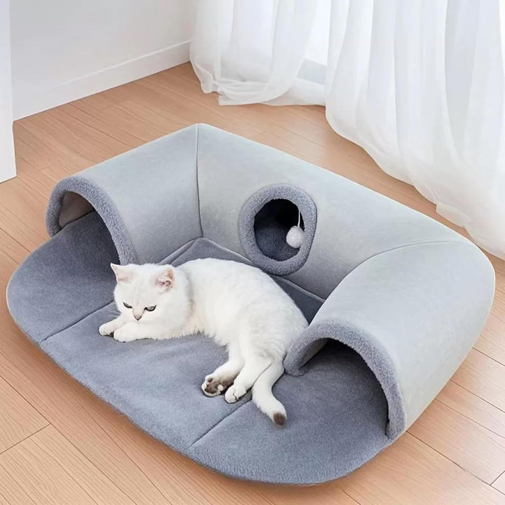 Tunel pentru pisici în formă de U, pat pentru pisici cu tub de joacă, jucărie de-a v-ați ascunselea lavabilă și detașabilă, combinație interactivă de joacă și somn pentru pisici de interior (mărime mică)