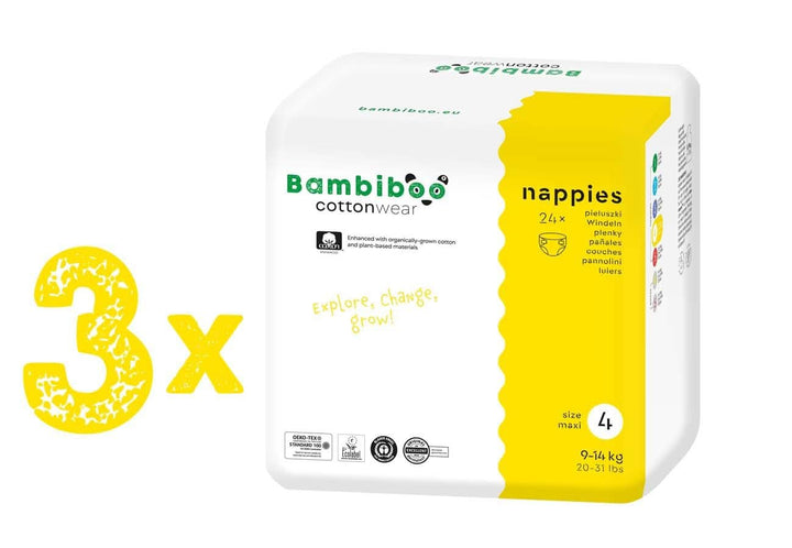 Bambiboo Scutece pentru copii - COTTONWEAR - Scutece de unică folosință pentru copii din bumbac organic și țesături pe bază de plante cu buric decupat Mama si Copilul Naty Shop Scutece, mărimea 4, 72 bucăți