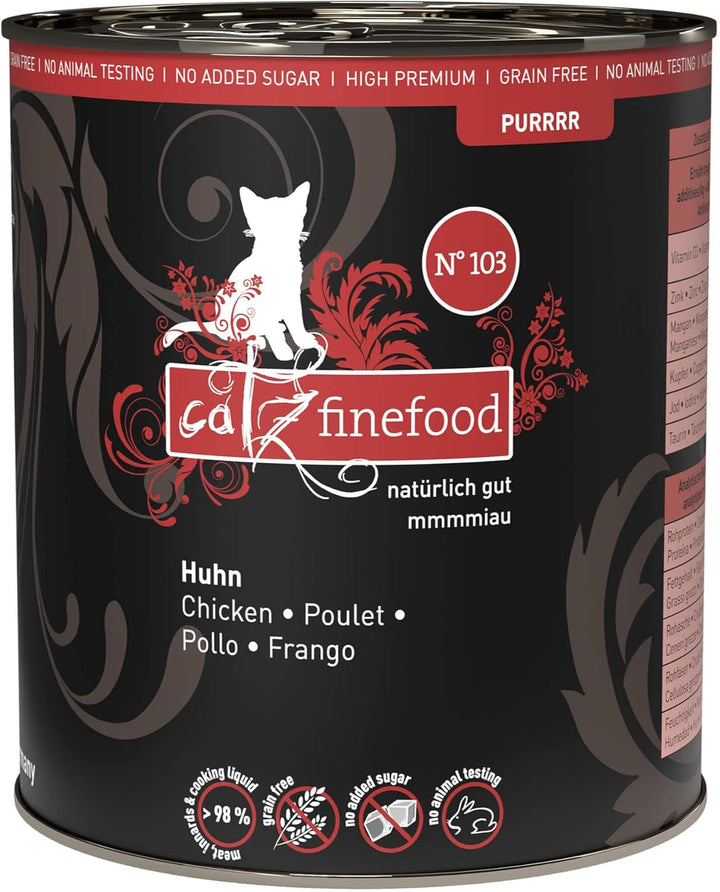 Catz Finefood Purrrr N° 103 Hrană umedă pentru pisici cu pui - Hrană umedă gourmet pentru pisica dvs. fără zahăr și cereale, fără gluten și monoproteică cu conținut ridicat de carne (24 X 85G Bag)