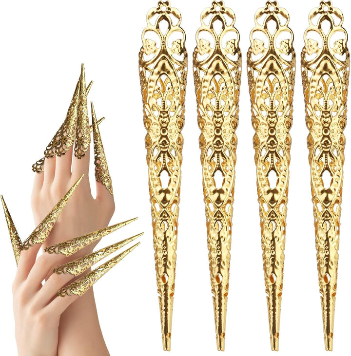 Mwoot 10 bucăți Halloween unghii false aurii unghii false antice regina costum cosplay deget unghii vârful inelelor deget unghii vârful ghearelor inele pentru unghii gheare inele pentru unghii pentru femei