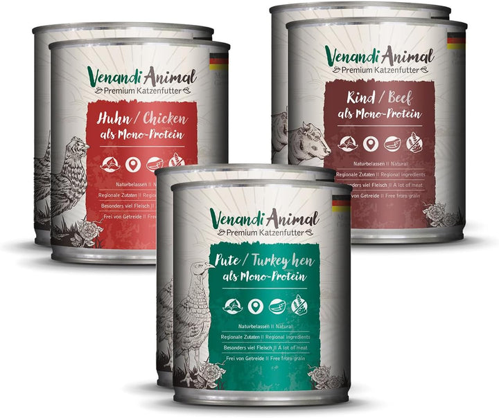 Venandi Animal - Hrană umedă premium pentru pisici - Horse as monoprotein 12-pack (12 X 125 G), fără cereale, monoproteină