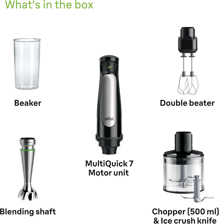 Braun Household Hogar Multiquick 7 Mixer, Spritzschutz, Spülmaschinenfest, Bpa-Frei, 600 Ml, Zerkleinerer 500 Ml, Eisklinge, MQ 7035XBI, 1000 W, Schwarz, MQ7035XBI Bucatarie Naty Shop