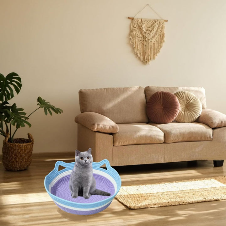 Coș pentru pisici, coș pentru dormit, pat lavabil pentru pisici, coș pentru pisici din frânghie de bumbac, cuib pentru pisici, împletit, pat confortabil pentru câini și pisici în interior
